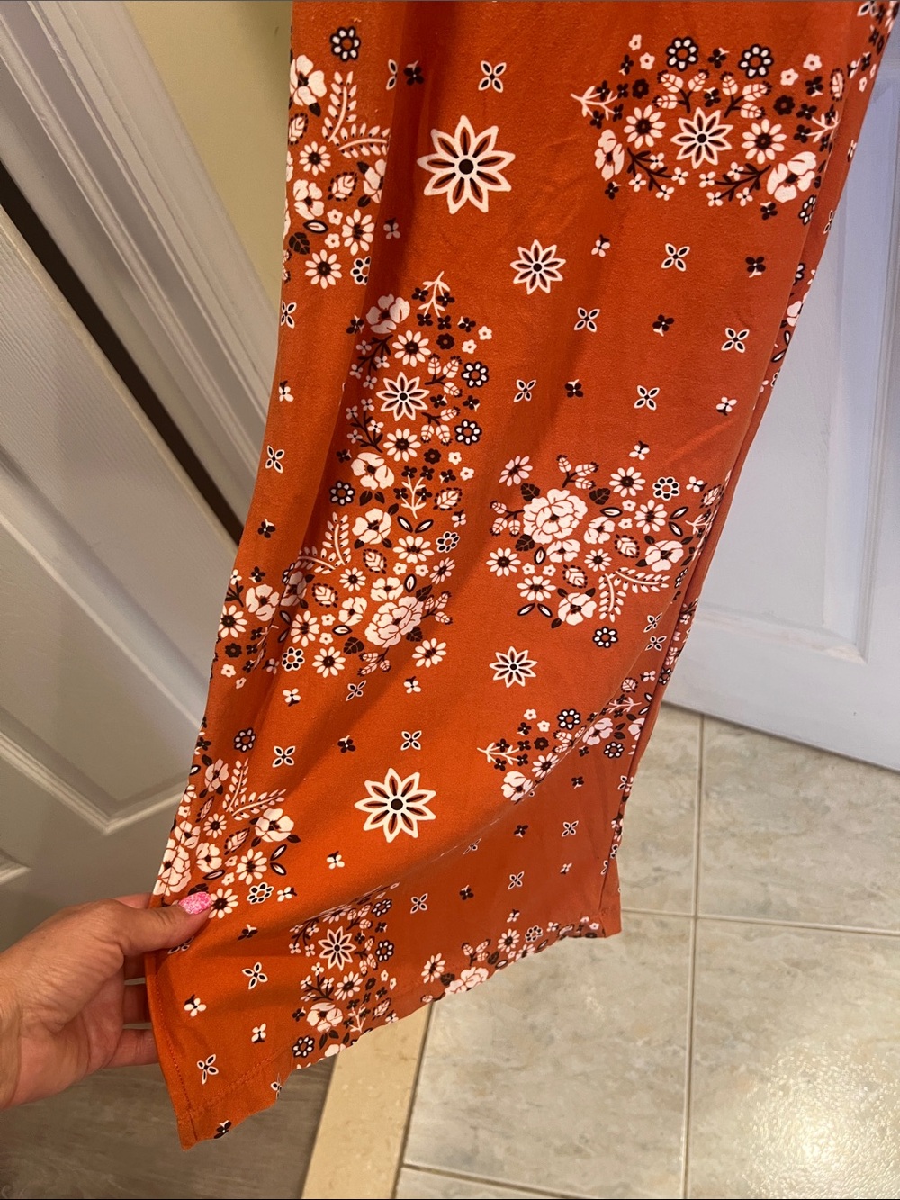 No Boundaries Orange Floral Strapless Jumpsuit with Pockets - Picture 3 of 6